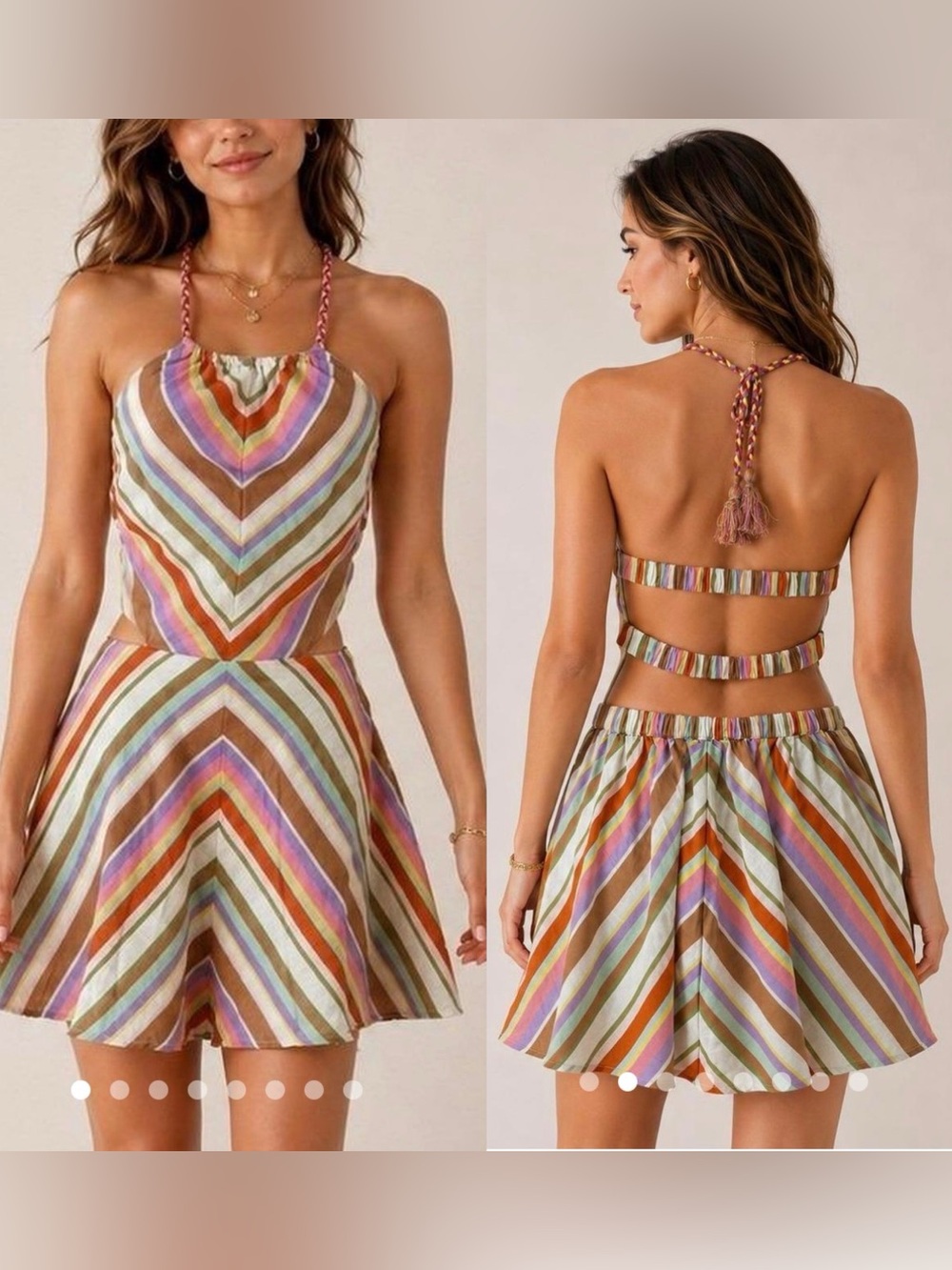 NWT Anthropologie XL Striped Halter Dress Chevron Open Back High Low Summer